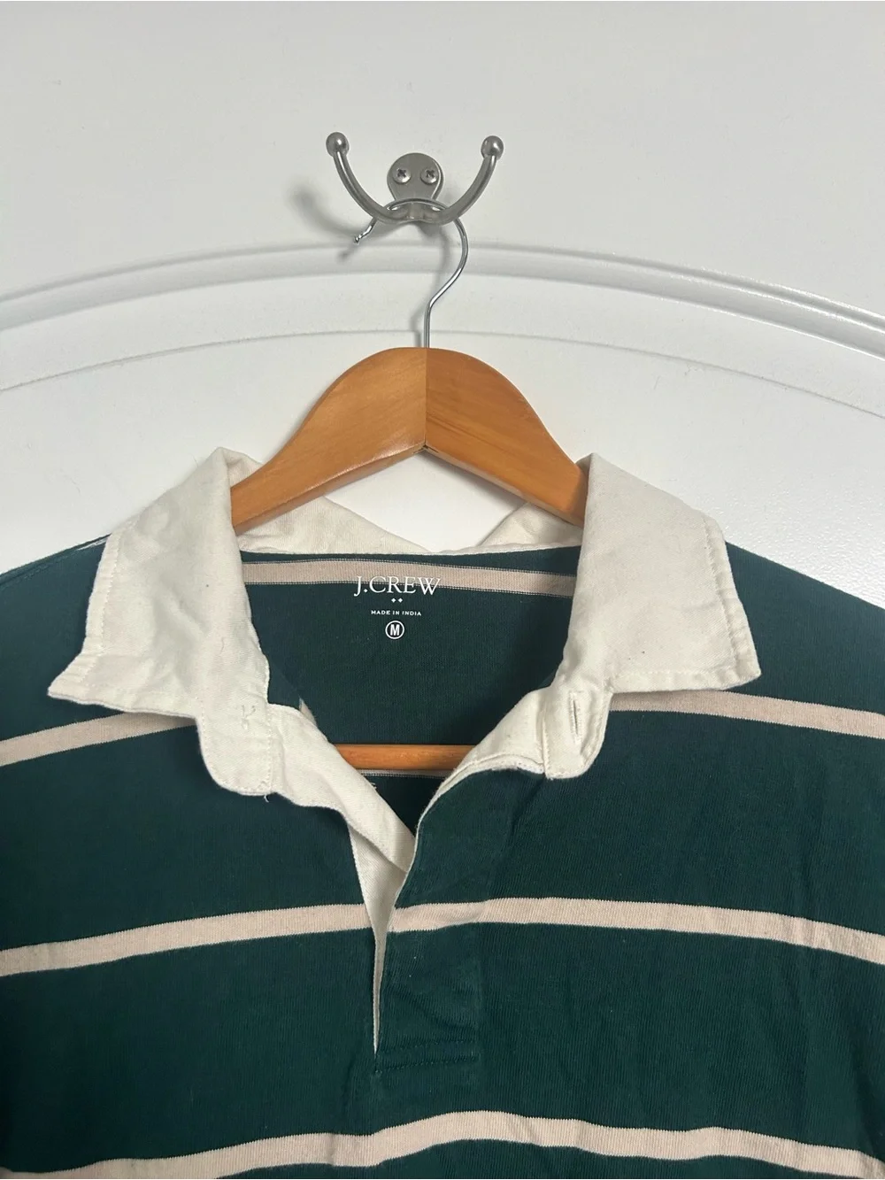 J. Crew Striped Rugby 100% Cotton Polo Green Size M preppy nautical retro 90s